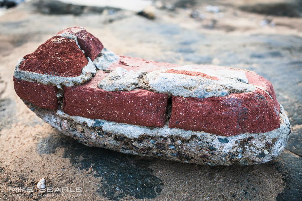 A piece of wall washed up on a beach in Cornwall
